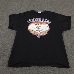 Vintage Colorado Rockies Shirt Mens Large Black MLB Baseball Graphic Tee 90s